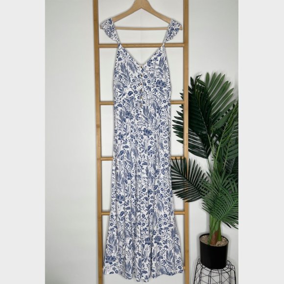 SOLD Tigerlily Blue Floral Print Cameli Jumpsuit Size 10 Wide Leg Sleeveless - Picture 2 of 13